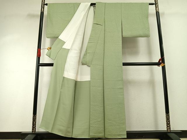 平和屋着物●上質な色無地 花尽くし地紋 若菜色 正絹 逸品 AABI1403fy