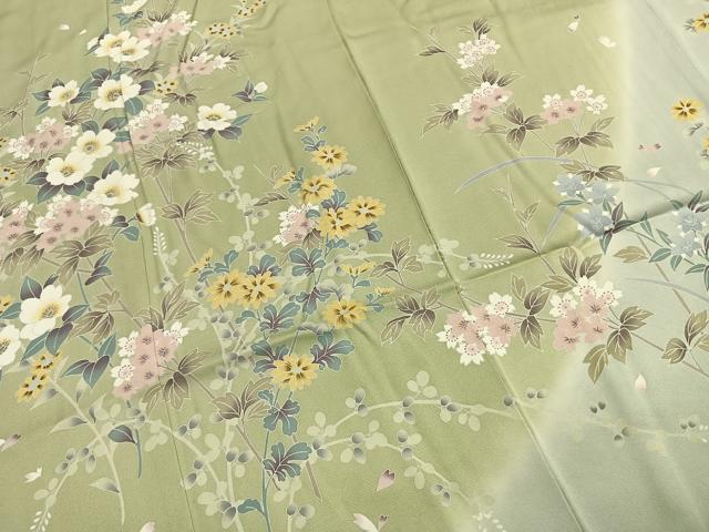 平和屋着物●訪問着 友禅 枝花文 暈し染め 正絹 逸品 AABI1405fy
