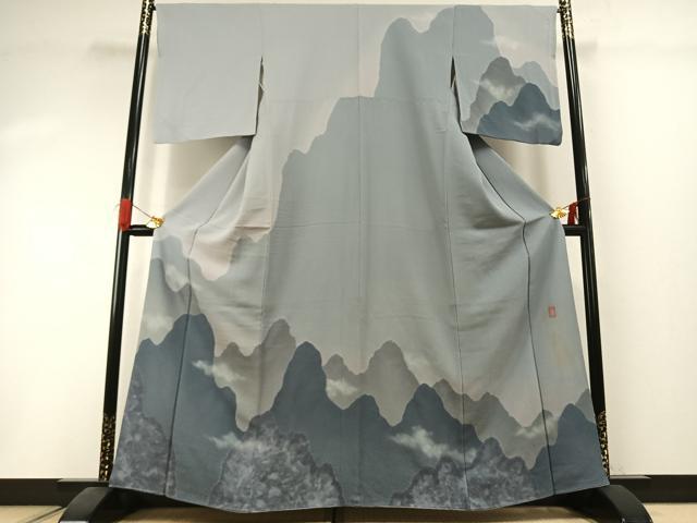 平和屋着物●訪問着 作家物 絞り 風景文 暈し染め 正絹 逸品 AABI1406fy