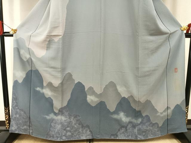 平和屋着物●訪問着 作家物 絞り 風景文 暈し染め 正絹 逸品 AABI1406fy