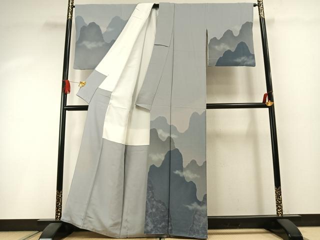 平和屋着物●訪問着 作家物 絞り 風景文 暈し染め 正絹 逸品 AABI1406fy