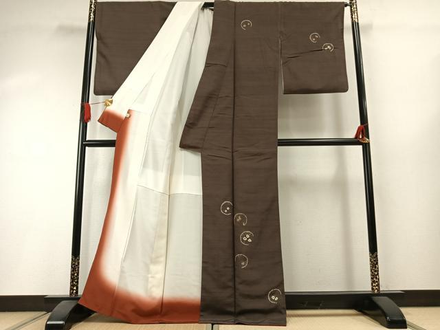 平和屋着物●訪問着 紬地 作家物 絞り 丸文 金糸 鈴乃屋扱い 正絹 逸品 AABI1407fy