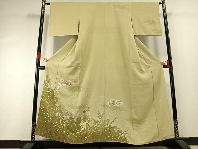 平和屋着物●人間国宝・羽田登喜男 訪問着 花鳥文 暈し染め 金彩 正絹 逸品 AABI1409fy