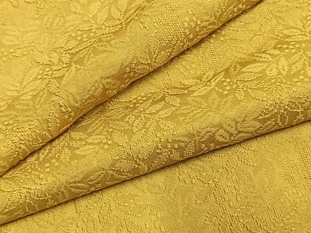 平和屋着物●上質な色無地 草花地紋 芥子色 正絹 逸品 AABI1411fy