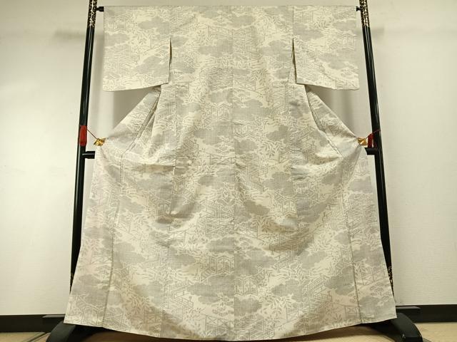 平和屋着物●本場結城紬 重要無形文化財 100亀甲 雲取り風景文 正絹 逸品 AABI1413fy