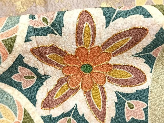 平和屋着物●訪問着 友禅 駒刺繍 吉祥花文 金彩 正絹 逸品 AABI1417fy