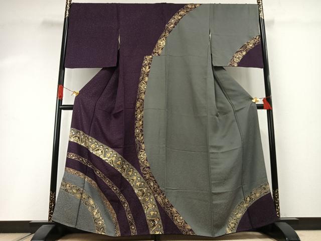 平和屋着物●染織作家 染織デザイナー 大島明 訪問着 花唐草文 金銀彩 金通し地 正絹 逸品 AABI1424fy