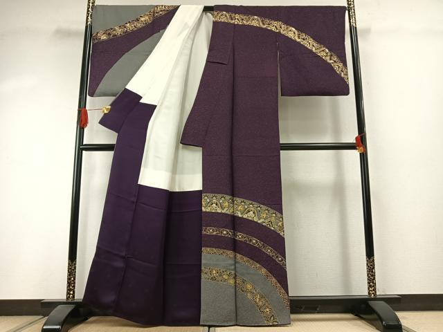 平和屋着物●染織作家 染織デザイナー 大島明 訪問着 花唐草文 金銀彩 金通し地 正絹 逸品 AABI1424fy