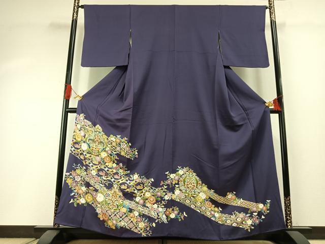 平和屋着物●色留訪問着 友禅 駒刺繍 吉祥花文 金彩 正絹 逸品 AABI1427fy