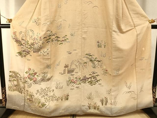 平和屋着物●訪問着 紬地 作家物 松竹梅 風景花文 やまと誂製 正絹 逸品 AABI1428fy