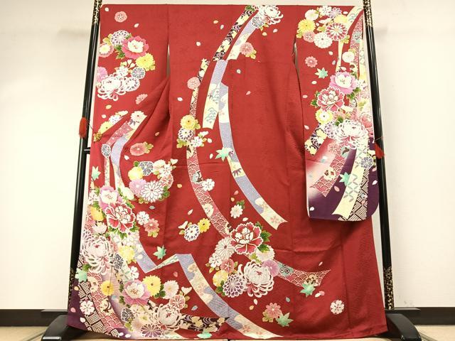 平和屋着物●豪華振袖 草花文 暈し染め 正絹 逸品 AABI1432fy