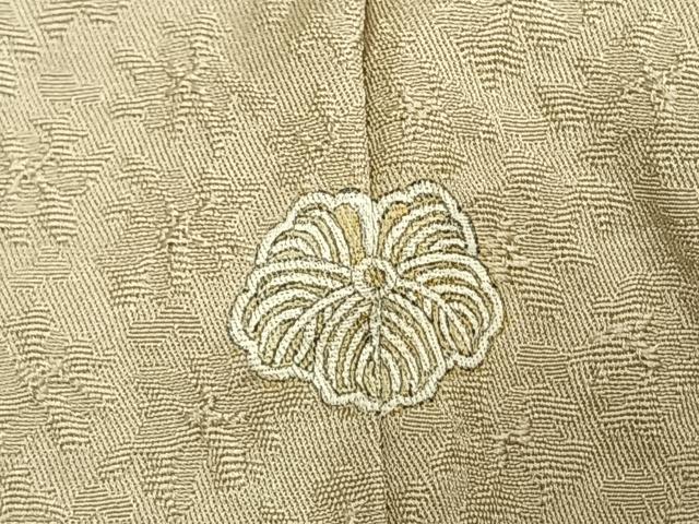 平和屋着物●上質な色無地 万雄彩 絞り 花尽くし地紋 練色 反端付き 正絹 逸品 AABI1441fy