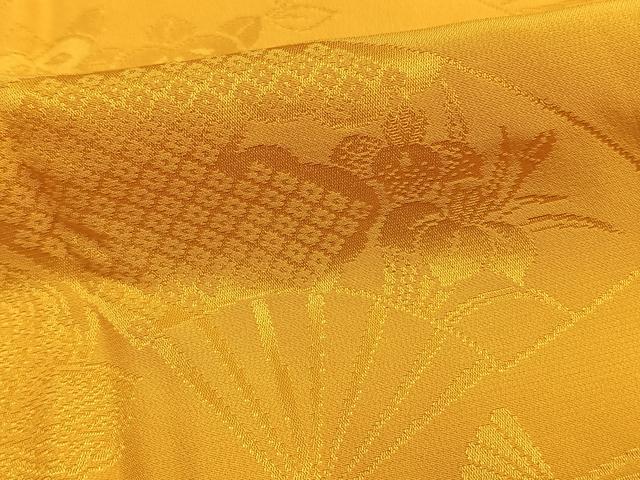 平和屋着物●振袖用長襦袢 無双仕立て 扇面花地紋 山吹色 半衿刺繍 正絹 逸品 AABI1451fy