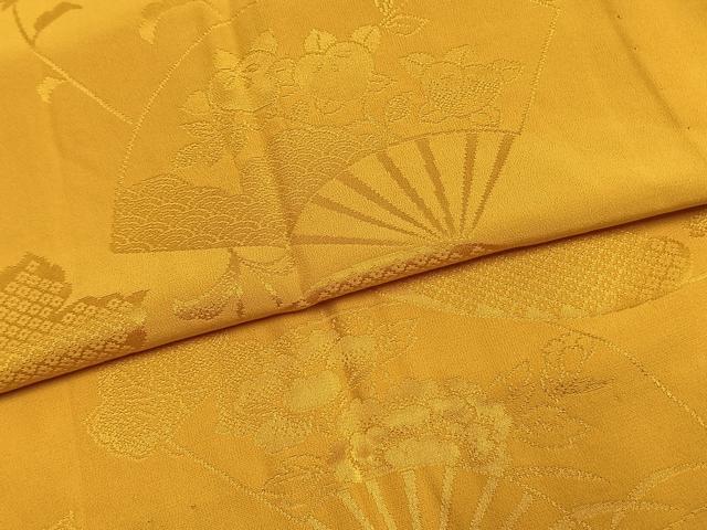 平和屋着物●振袖用長襦袢 無双仕立て 扇面花地紋 山吹色 半衿刺繍 正絹 逸品 AABI1451fy