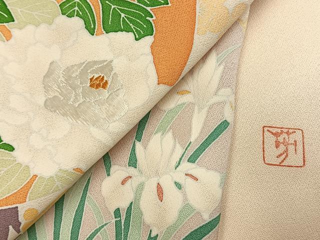 平和屋着物●訪問着 友禅 作家物 刺繍 花丸文 正絹 逸品 AABI1469fy
