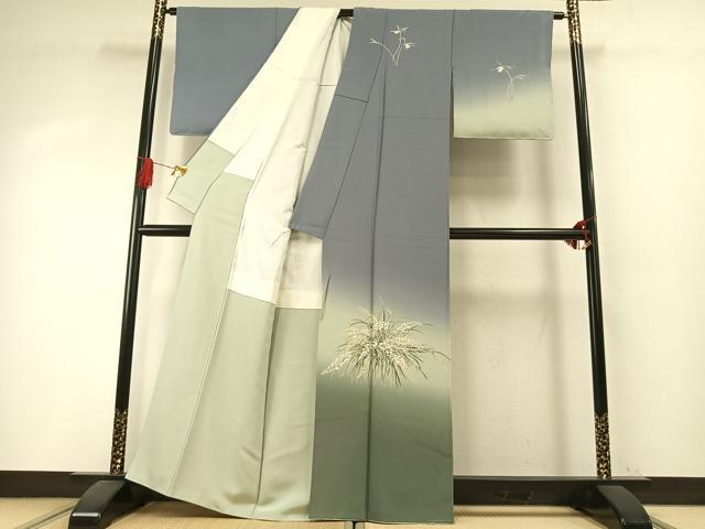 平和屋着物●十日町 加賀草木友禅の第一人者 田村哲彦 訪問着 草花文 暈し染め 正絹 逸品 未使用 AABI1473fy