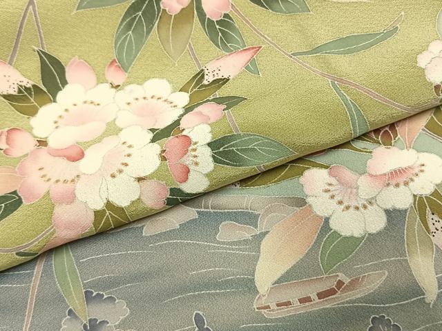 平和屋着物●訪問着 友禅 作家物 風景枝花文 暈し染め 正絹 逸品 AABI1475fy