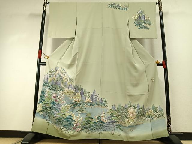 平和屋着物●高級染元 粋峰 林芳夫 京加賀友禅 訪問着 松竹梅 暈し染め 正絹 逸品 AABI1476fy