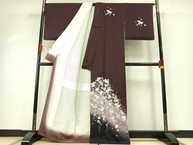 平和屋着物●訪問着 舞桜文 暈し染め 銀彩 正絹 逸品 AABI1482fy