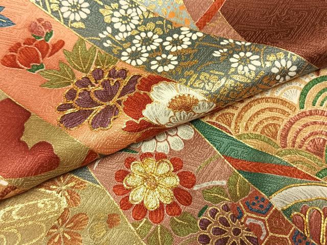 平和屋着物●紫綬褒章 巨匠『岩田専太郎』 振袖 駒刺繍 熨斗花鳥文 暈し染め 金彩 正絹 逸品 AABI1489fy