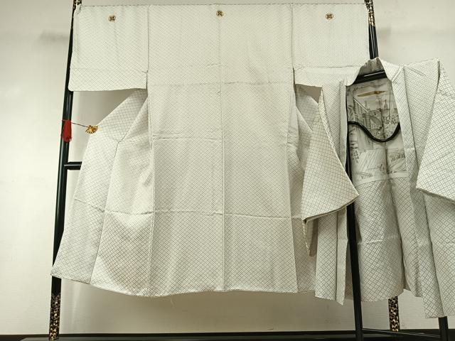 平和屋着物●男性 白紋付・羽織セット 菱文 正絹 逸品 AABI1500fy