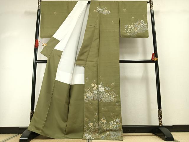 平和屋着物●白山紬 訪問着 草花文 正絹 逸品 未使用 AABI1510fy
