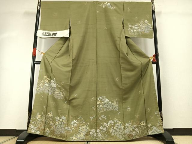 平和屋着物●白山紬 訪問着 草花文 正絹 逸品 未使用 AABI1510fy