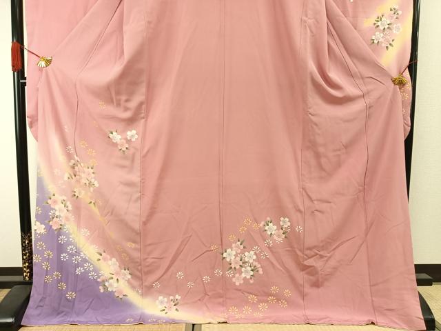 平和屋着物●豪華振袖 舞桜文 暈し染め ロング丈 正絹 逸品 AABI1513fy