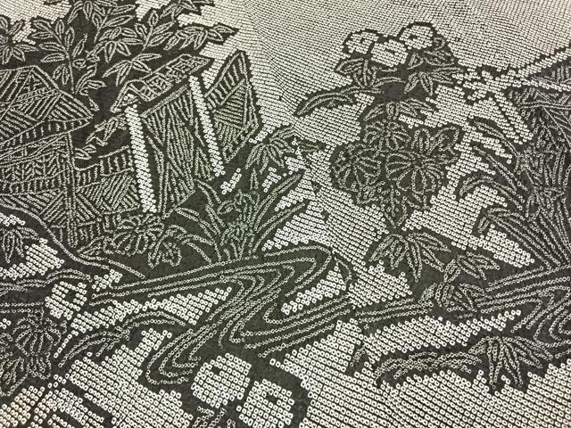 平和屋着物●訪問着 総絞り 風景花文 黒地 正絹 逸品 未使用 AABI1515fy