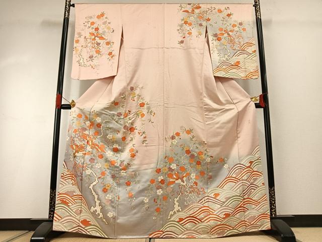 平和屋着物●十日町老舗ブランド 吉澤友禅 吾妻徳穂 訪問着 駒刺繍 花鳥文 暈し染め 金彩 正絹 逸品 AABI1518fy