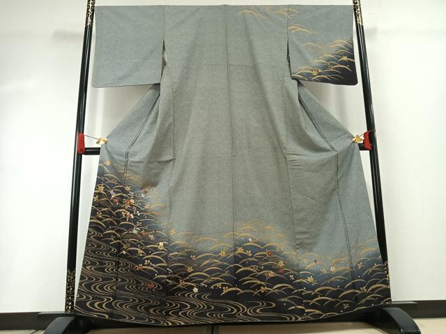 平和屋着物●訪問着 刺繍 露芝枝花文 暈し染め 金糸 金彩 正絹 逸品 AABI1520fy