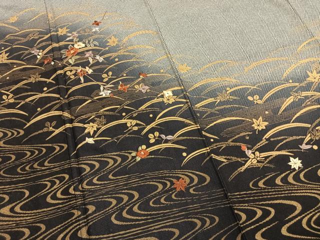 平和屋着物●訪問着 刺繍 露芝枝花文 暈し染め 金糸 金彩 正絹 逸品 AABI1520fy