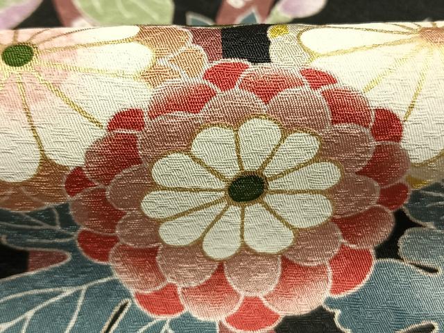 平和屋着物●豪華振袖 雪輪花文 黒地 金彩 正絹 逸品 AABI1522fy