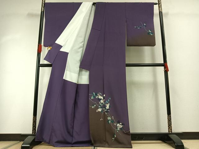 平和屋着物●染色作家 草野一騎 訪問着 手描き 枝花文 暈し染め 正絹 逸品 AABI1523fy