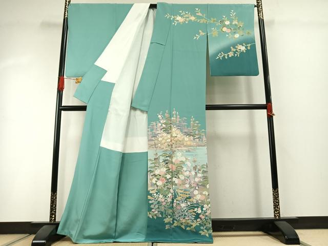 平和屋着物●訪問着 風景花文 暈し染め 正絹 逸品 AABI1524fy