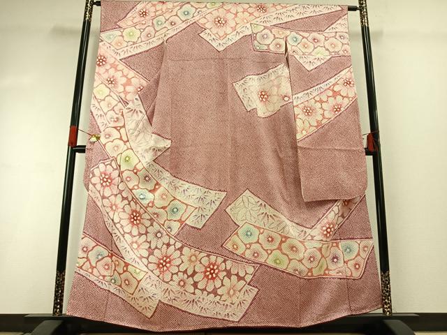 平和屋着物●豪華振袖 総絞り 熨斗花文 暈し染め 三越扱い 正絹 逸品 未使用 AABI1527fy