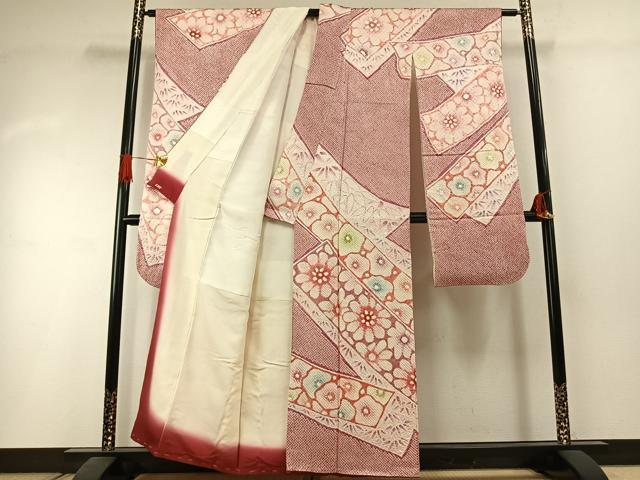 平和屋着物●豪華振袖 総絞り 熨斗花文 暈し染め 三越扱い 正絹 逸品 未使用 AABI1527fy