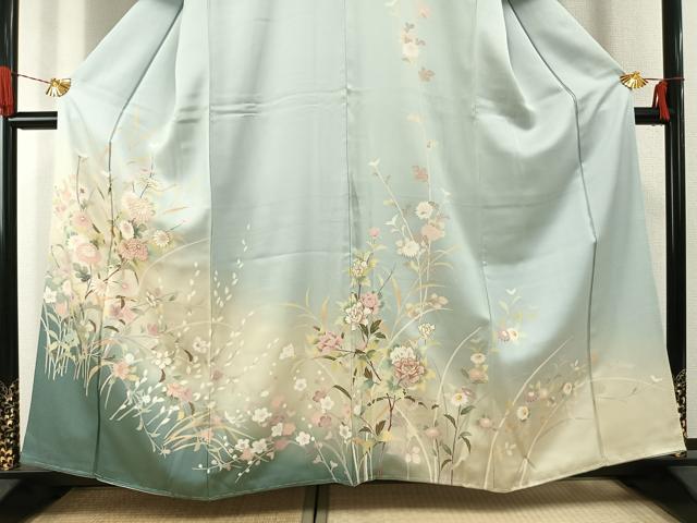 平和屋着物●訪問着 友禅 草花文 暈し染め 金彩 丹後ちりめん 反端付き 正絹 逸品 未使用 AABI1531fy
