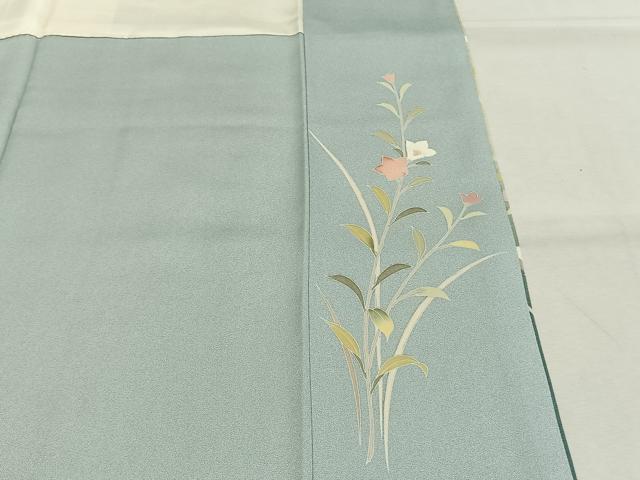 平和屋着物●訪問着 友禅 草花文 暈し染め 金彩 丹後ちりめん 反端付き 正絹 逸品 未使用 AABI1531fy
