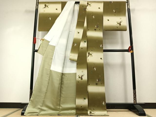 平和屋着物●世界的友禅作家 千地泰弘 小紋 葡萄蔦の葉文 暈し染め 金彩 ロング丈 正絹 逸品 AABI1532fy