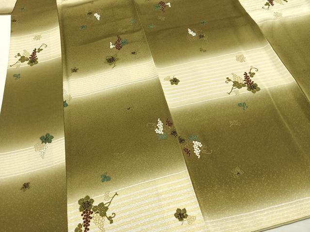 平和屋着物●世界的友禅作家 千地泰弘 小紋 葡萄蔦の葉文 暈し染め 金彩 ロング丈 正絹 逸品 AABI1532fy