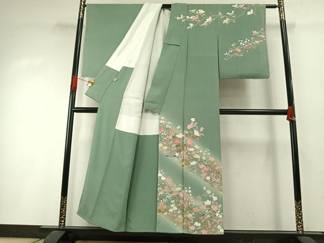平和屋着物●訪問着 友禅 枝花文 暈し染め 金銀彩 正絹 逸品 未使用 AABI1571fy