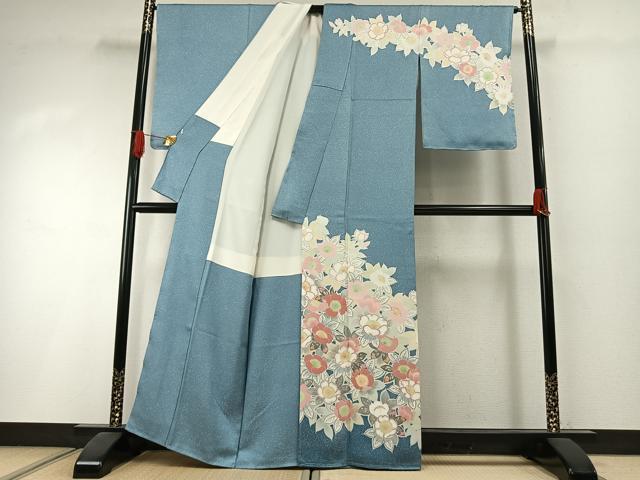 平和屋着物●京友禅 飯田信幸 訪問着 草花文 正絹 逸品 AABI1573fy
