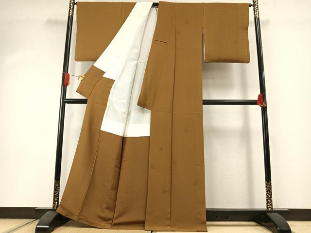 平和屋着物●無地絵羽訪問着 刺繍 枝葉文 黄橡色 正絹 逸品 AABI1574fy