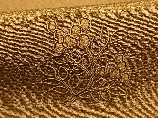 平和屋着物●無地絵羽訪問着 刺繍 枝葉文 黄橡色 正絹 逸品 AABI1574fy