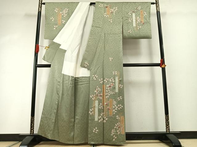 平和屋着物●訪問着 絞り 刺繍 草花文 金糸 金彩 正絹 逸品 AABI1578fy