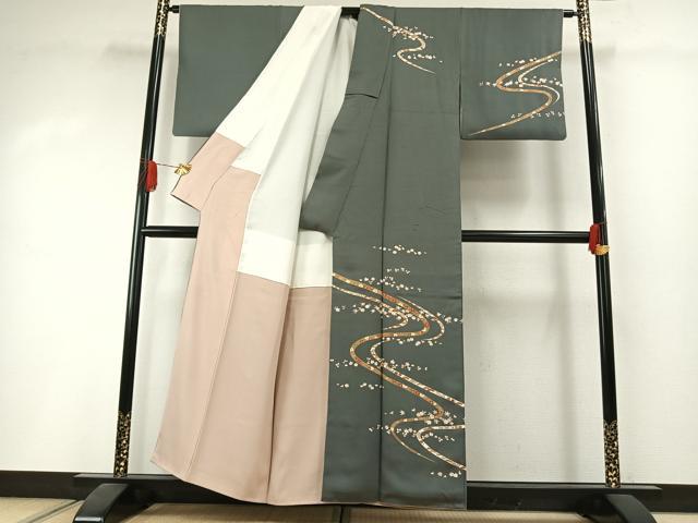 平和屋着物●訪問着 刺繍 熨斗花文 金彩 正絹 逸品 AABI1579fy