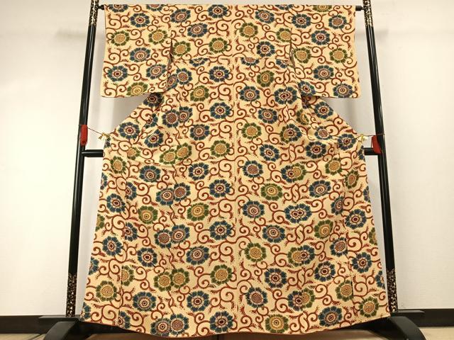平和屋着物●上質な小紋 型染め 花唐草文 正絹 逸品 未使用 AABI1581fy