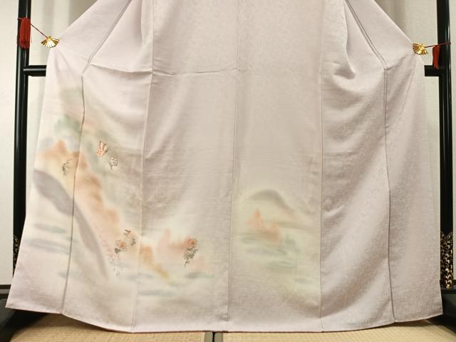 平和屋着物●訪問着 駒刺繍 花蝶文 暈し染め 金糸 金銀彩 正絹 逸品 AABI1584fy