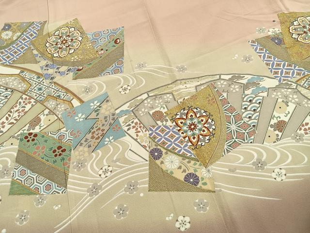 平和屋着物●豪華色留袖 友禅 作家物 駒刺繍 色紙重ね花文 暈し染め 金銀彩 正絹 逸品 AABI1585fy